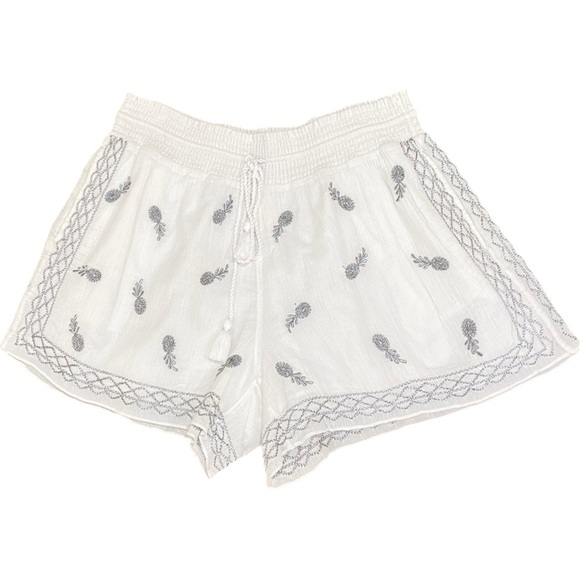 J crew cotton lined white shorts silver metallic embroidery pineapples medium - Picture 4 of 10